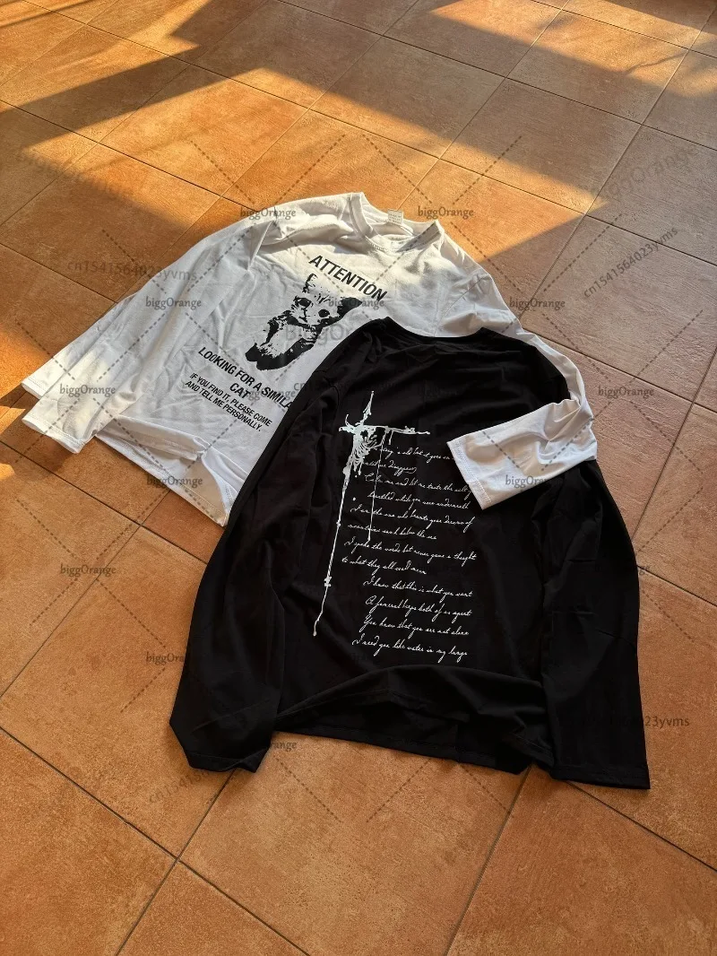 

Повседневная свободная футболка с мультяшным принтом для путешествий, супер большой топ с длинными рукавами для мужчин Y2k, готическая американская футболка в стиле Харадзюку, женская ретро-футболка