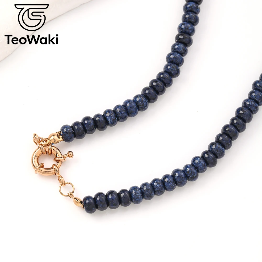 TeoWaki 4x6mm Lapis Lazuli Abacus Beads Necklace 40cm Natural Stone for Women Holiday Gift for Christmas Symbol of Vitality 40cm