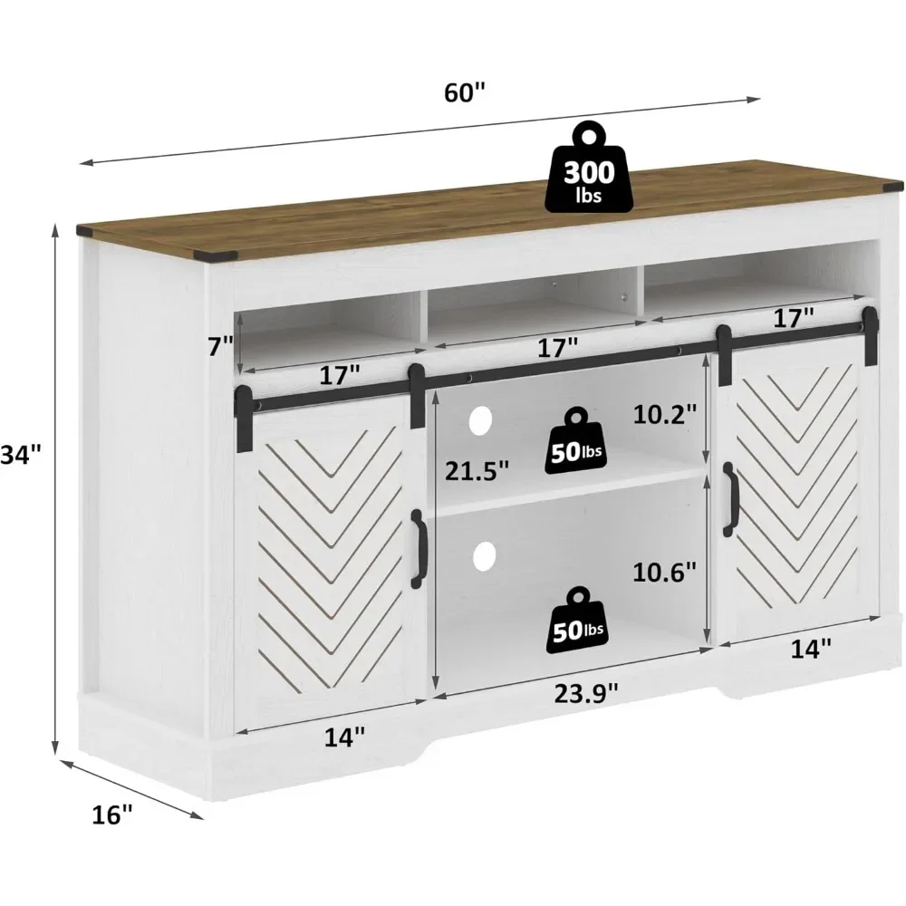 ファームハウステレビスタンド 65インチ以上のテレビ用、スライド納屋ドア付き背の高いエンターテイメントセンター、素朴な木製収納キャビネットテレビ