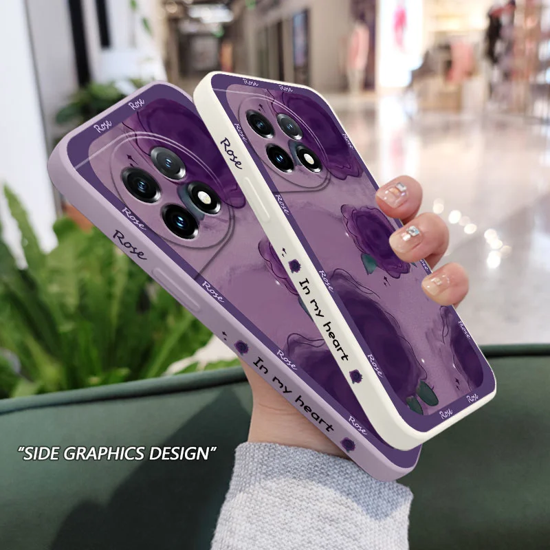 Purple Rose Phone Case For Oneplus 12 12R 11 11R 10 10R 10T 9R 9RT 9 8T 8 7 7T Pro 5G Liquid Silicone Cover