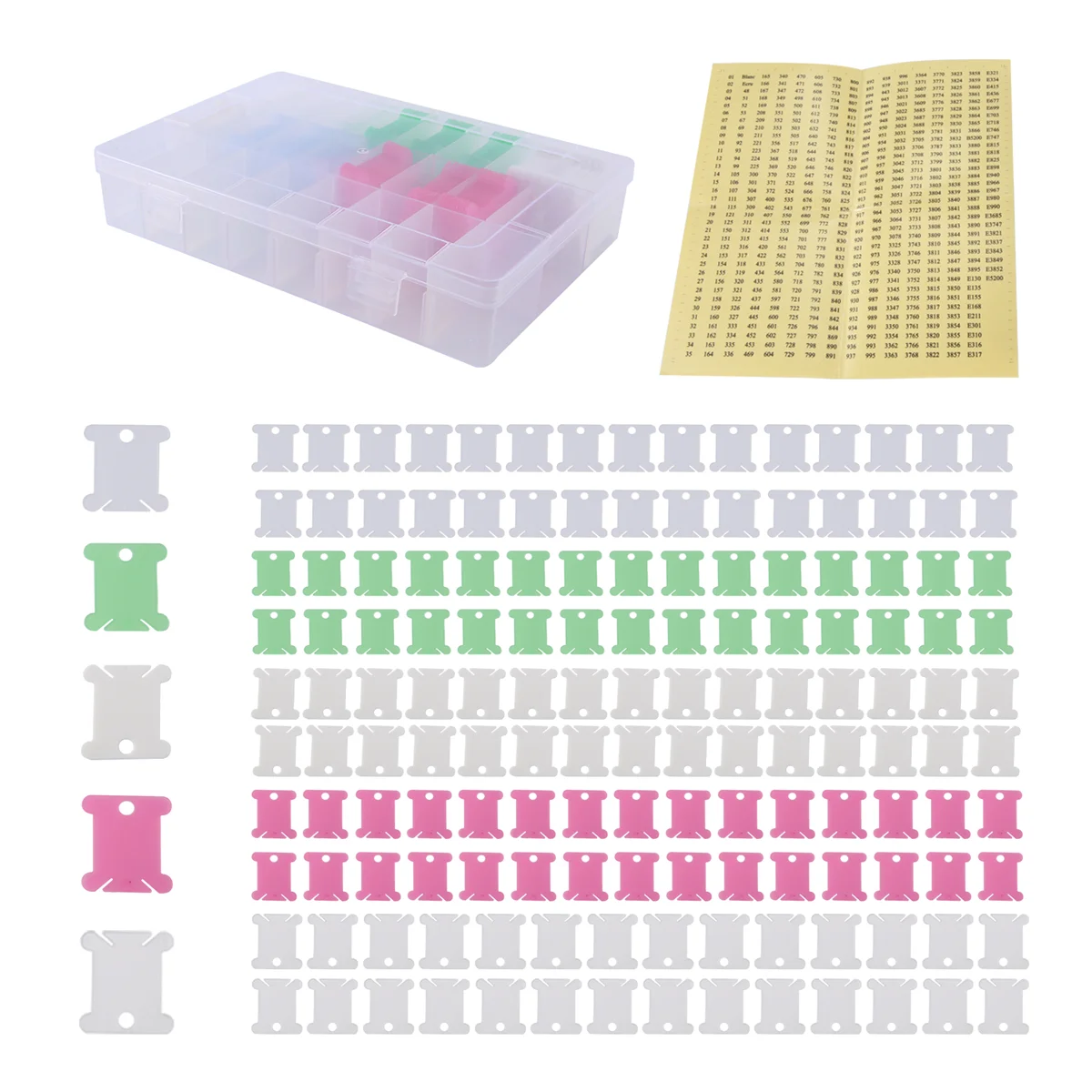 152Pcs Accessories Including Embroidery Thread Bobbins Organizer Box and Floss Number Sticker