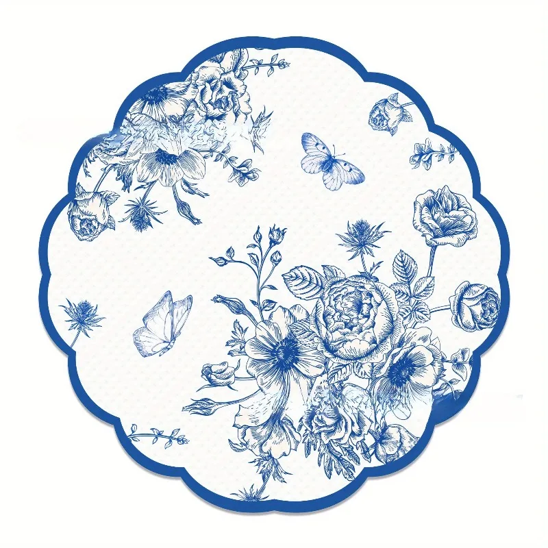 Vintage Blue Flowers Paper Napkins Wedding Disposable Tableware Serviettes Tissues Baby Birthday Party Dinner Table Decor - view 4