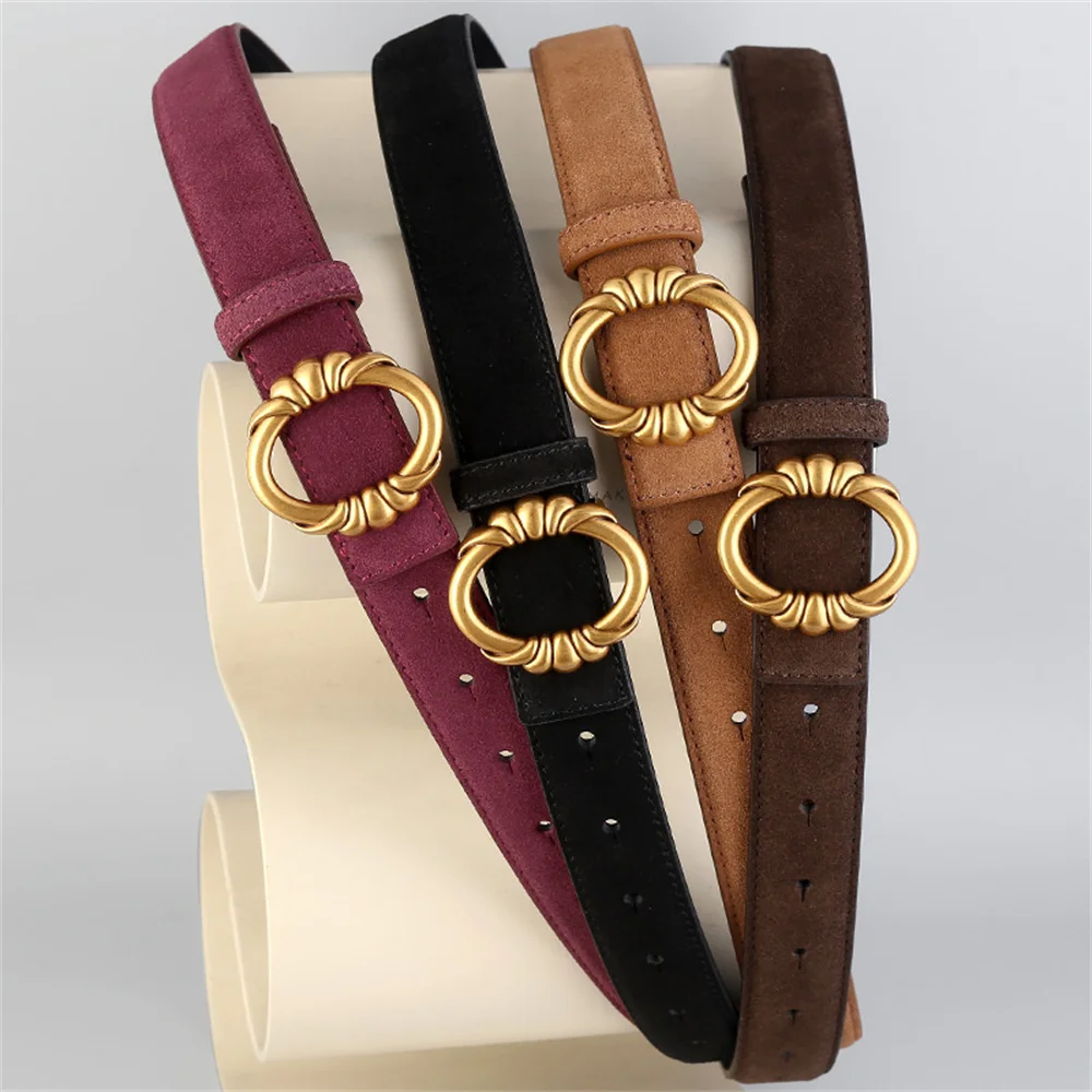 Genuine Leather Belt for Women Fashion Color Metal Pin Buckle Decorative Jeans Waistbelt Simple Commuter Clothing Accessories