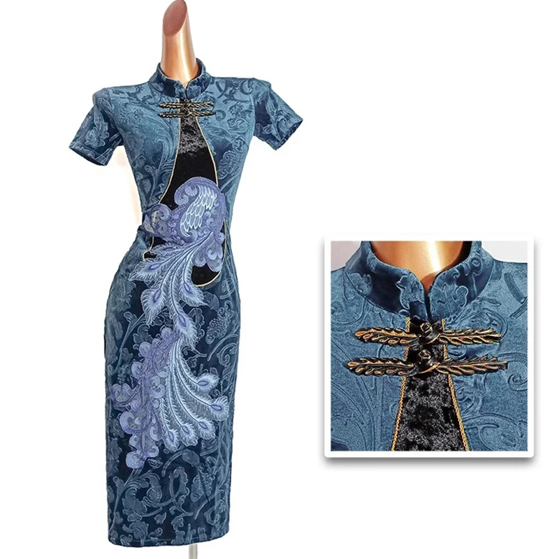 

Новинка 2023 года, платье для бальных танцев, латинских танцев, женское бархатное вечернее платье Cheongsam в стиле ретро, костюмы для выступлений, танго, сальсы