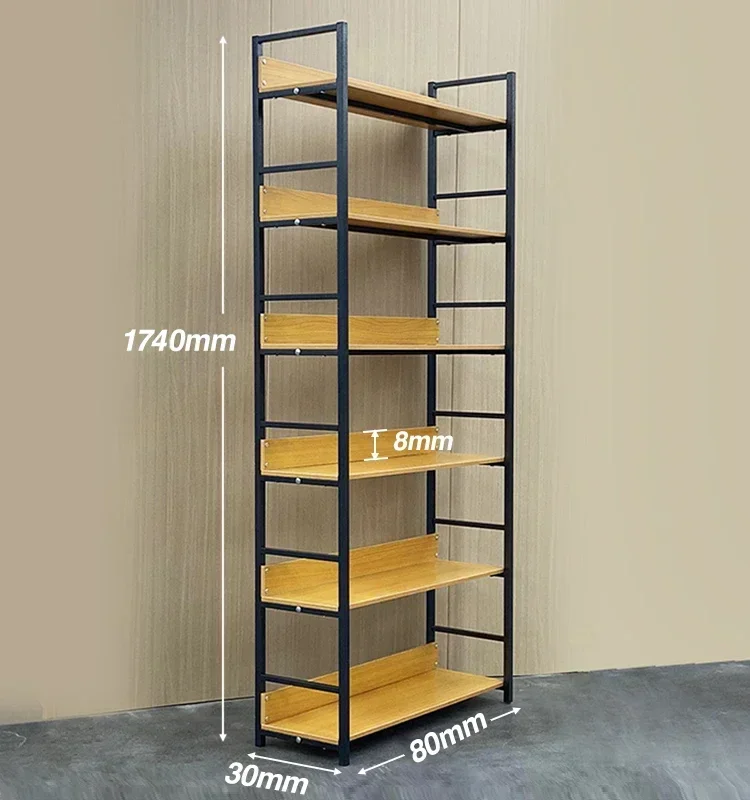 Bookcase 6 Tier Racks Steel Storage Shelf Leaning Solid Wood Bookcase Furniture Living Room Shelves Metal Book Shelves