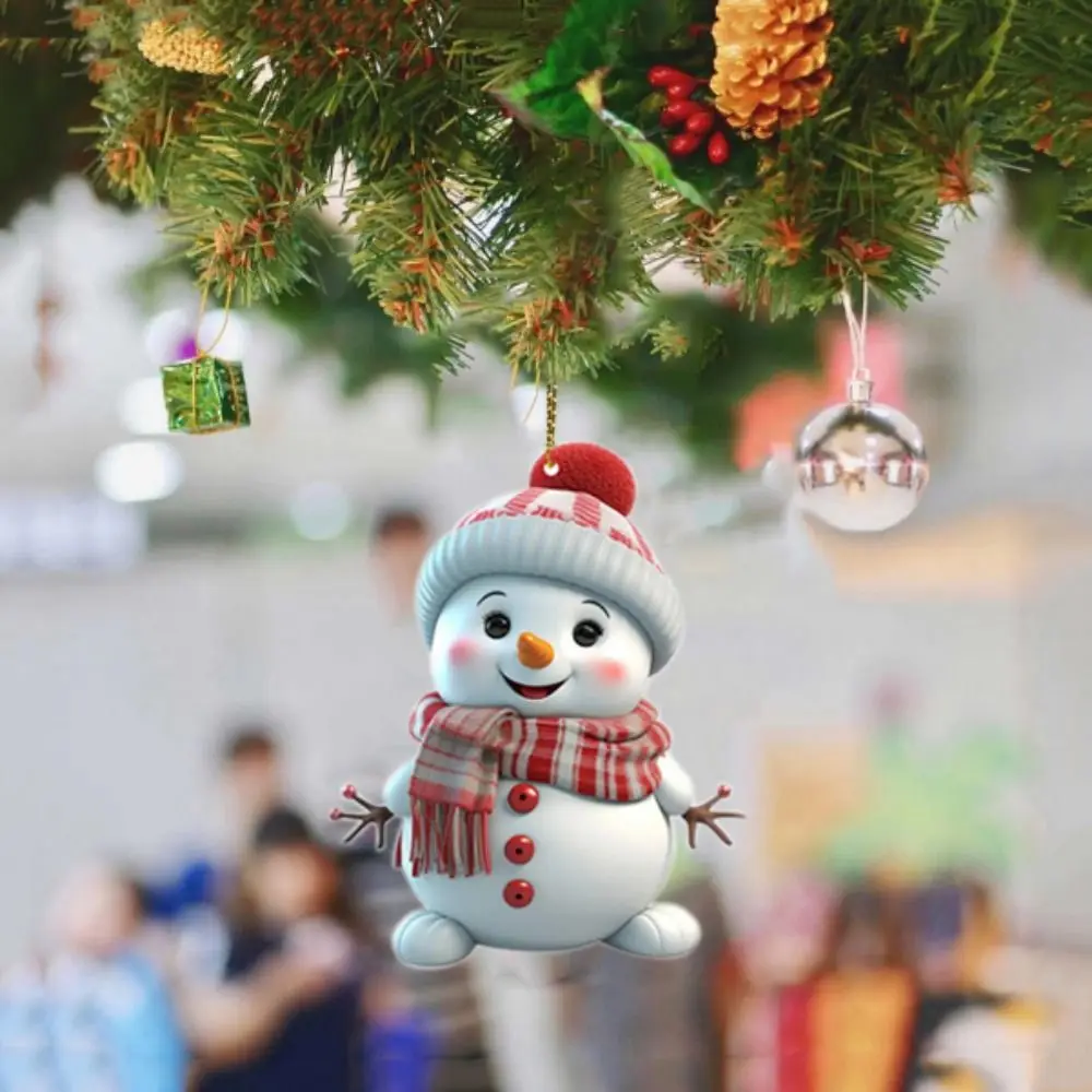 5pcs/set Cartoon Snowman Acrylic Car Pendant 2D Decorative Xmas Rearview Mirrors Pendant Acrylic Car Hanging Ornaments New Year