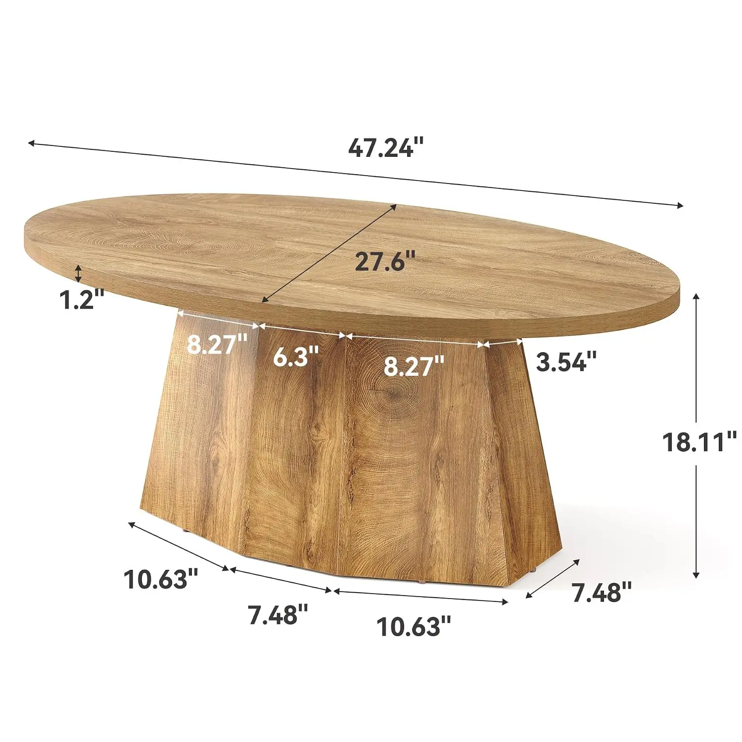 Oval Coffee Table 47-Inch Polygonal Pedestal Living Room Furniture, Customized