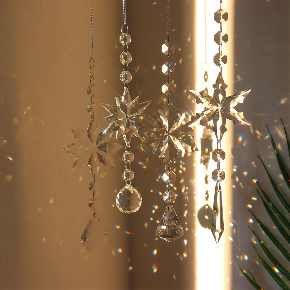 Snowflake Rainbow Maker Crystal Sun Catcher Prism Hanging Window Crystals Light Catcher Xmas Drop Christmas Decoration for Home