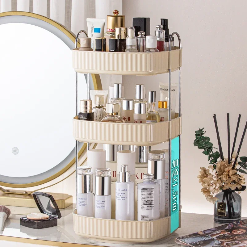 3 Layers Light Luxury Makeup Organizer 360° Rotating Desktop Cosmetic Storage Shelf Bathroom Organizer Skincare Rack