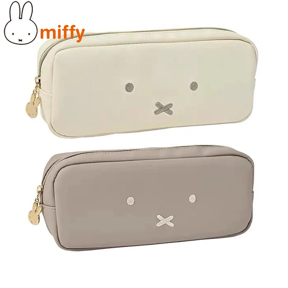 Cute Miffy Kawaii Pencil Box Leather Waterproof Zipper Embroidery Storage Bag Cartoon Rabbit Portable Cosmetic Bag Girl Gift