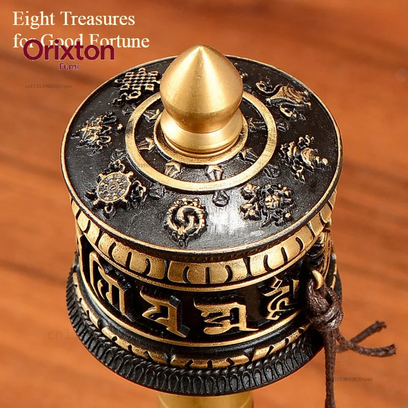 Hand-cranked Gold Wheel Tibetan Copper Hand-cranked Gold Bucket Six-character Mantra Times Home Tibetan-style Gold Cylinder