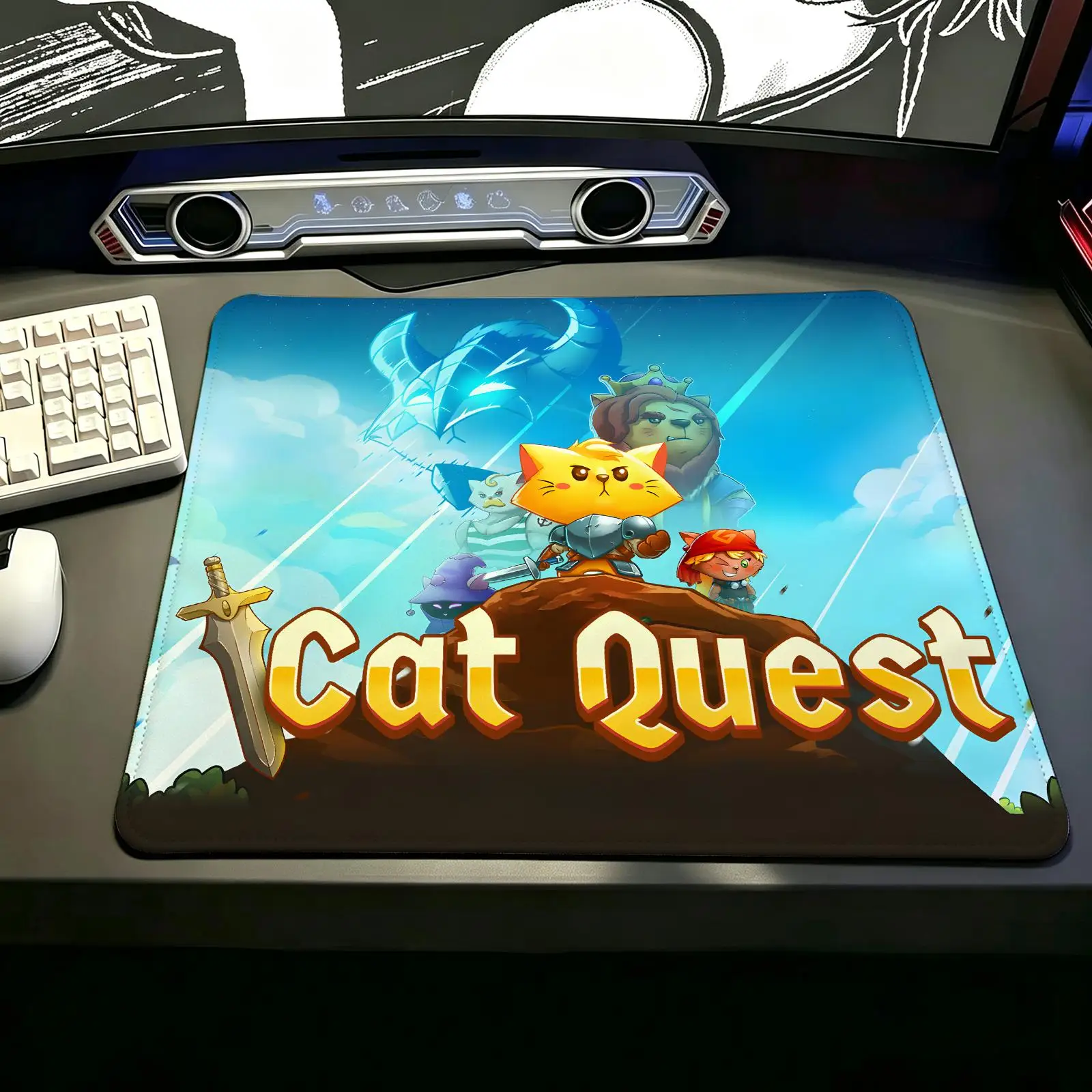 S/M/L Gaming Mat,Reinforced Stitched Edge,Cat Quest Mouse Pad  Portable Non‑Slip Pad for Laptop Office & E‑Sports Game Play