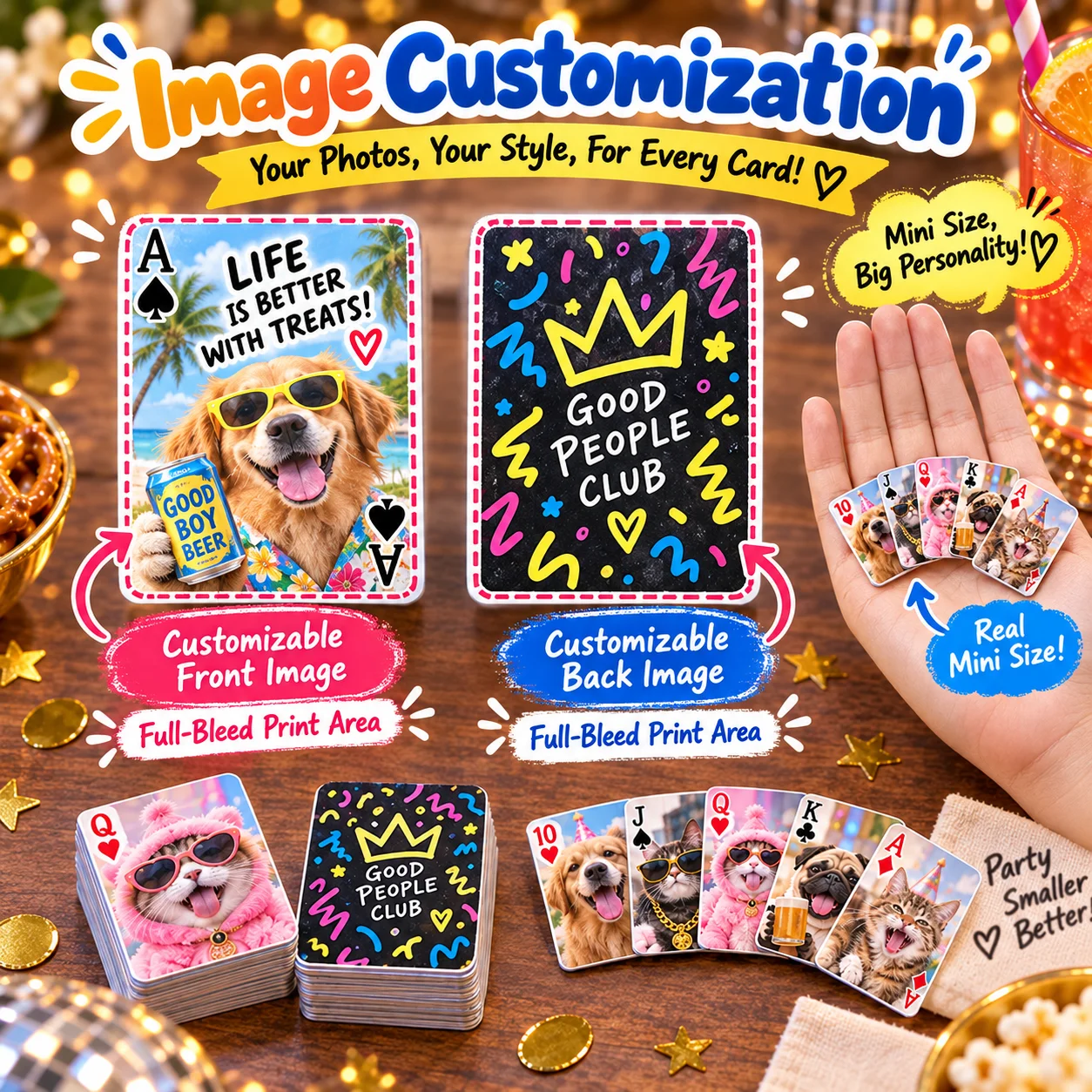 Full Picture Custom Full Frame Mini Playing Cards 2 Pieces for Party Travel Game Gift Portable Entertainment Deck