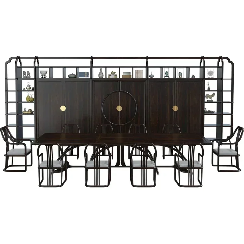 Modern designer solid wood conference table bookcase combination business negotiation meeting desk