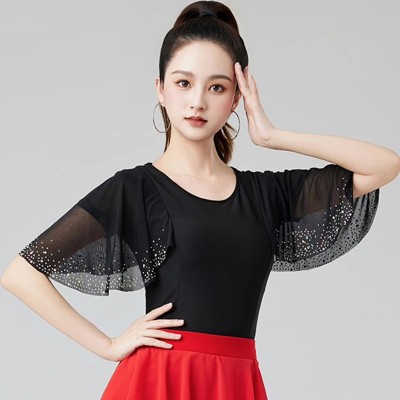 Female Short Sleeves Waltz Ballroom Dance Tops New Women'S Rumba Modern Dancing Top Adults Samba Latin Dance Clothes DW10816