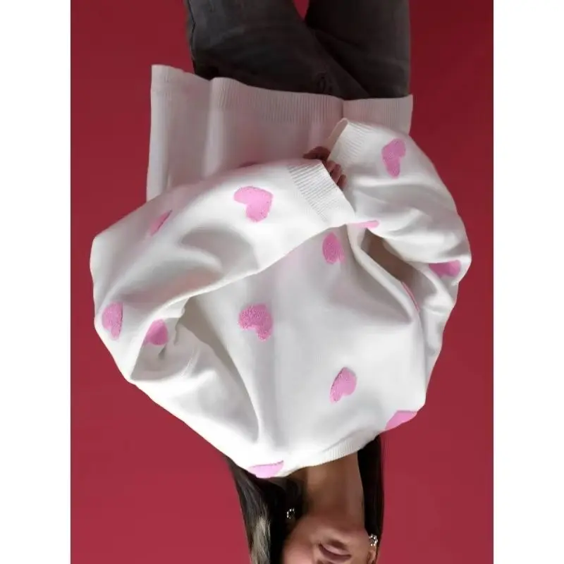 

Fashion High Street Love Embroidery Crew Neck Autumn and Winter Sweater Women's Loose Casual Thickened Top Knitted Sweater