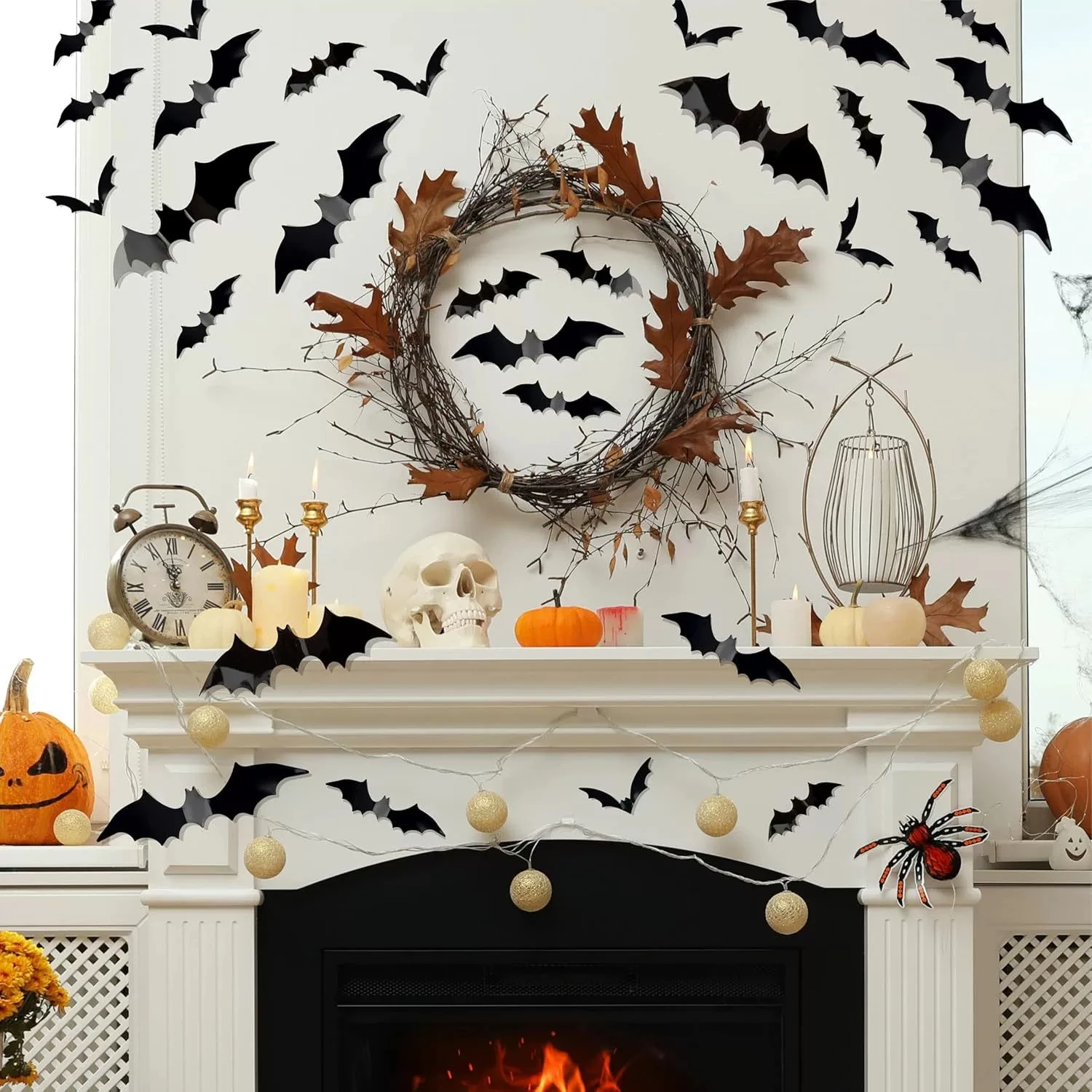 12-120pcs 3D Bat Wall Stickers Halloween Outdoor Lawn Yard Ghost Party Decor Spooky Window Furniture Decorations