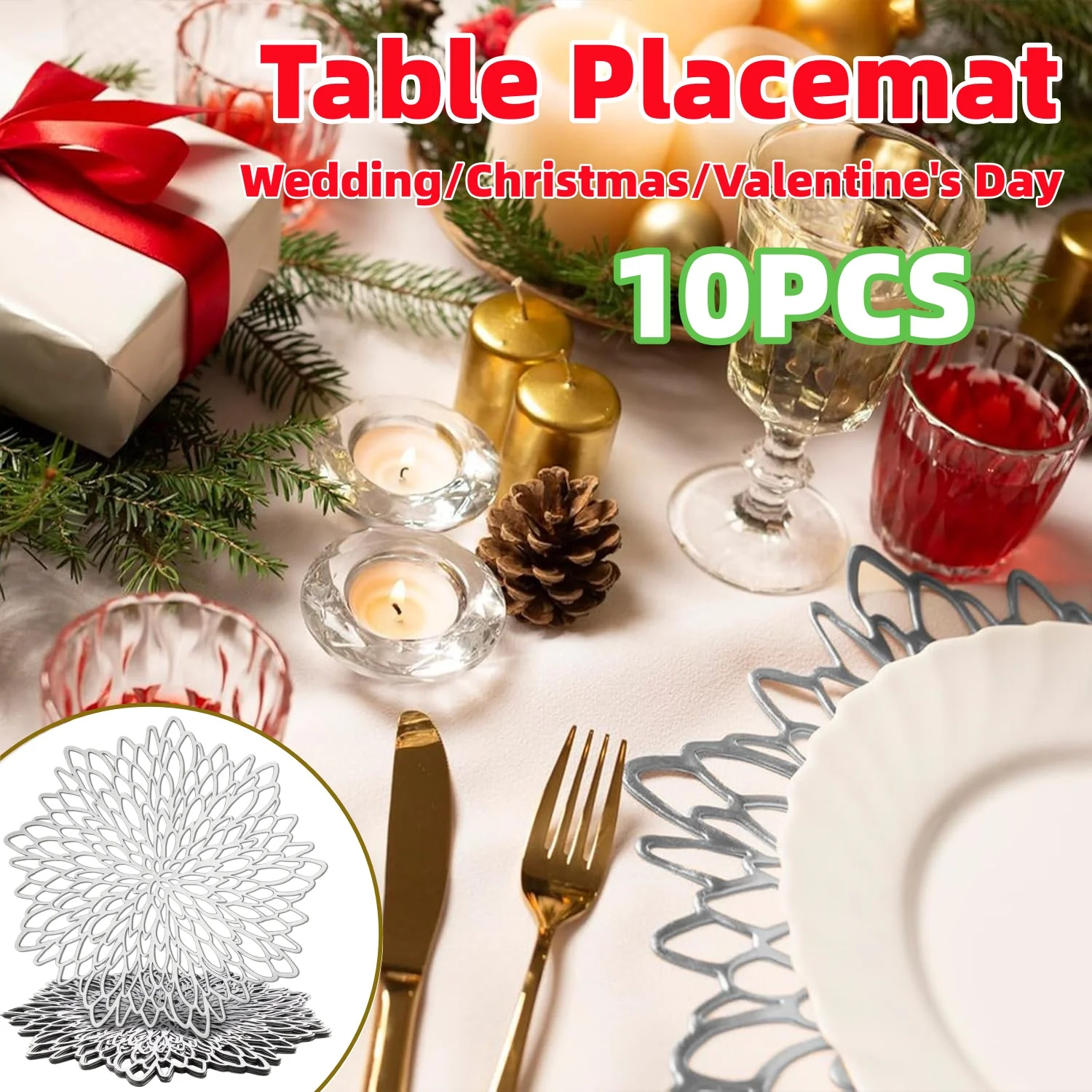 

10Pcs Christmas Placemats Coasters Home Hotel Dining Table Decor Christmas Weddings Thanksgiving Party Holiday DIY Decoration
