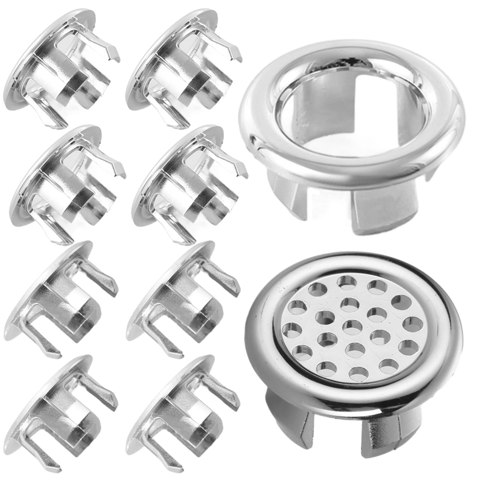 10pcs Four Feet Silver Sink Overflow Cover Insert In Hole Spares Round Toilet