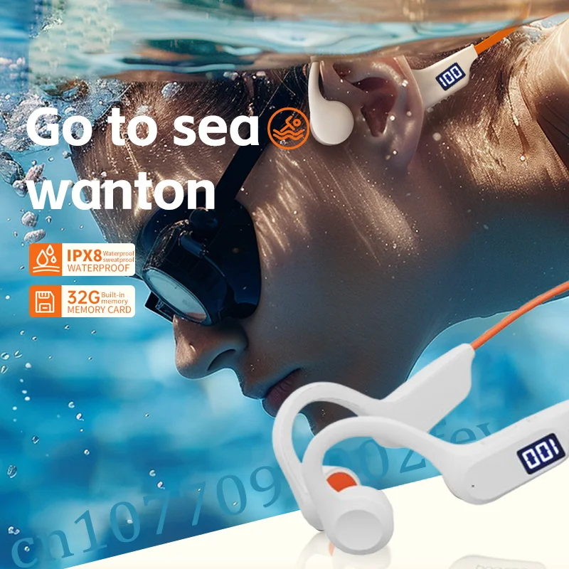 G3 Bone Conduction Swimming Headphone Bluetooth IPX8 Waterproof Earless 32g Large Capacity Hanging Ear Painless Sport Headphones