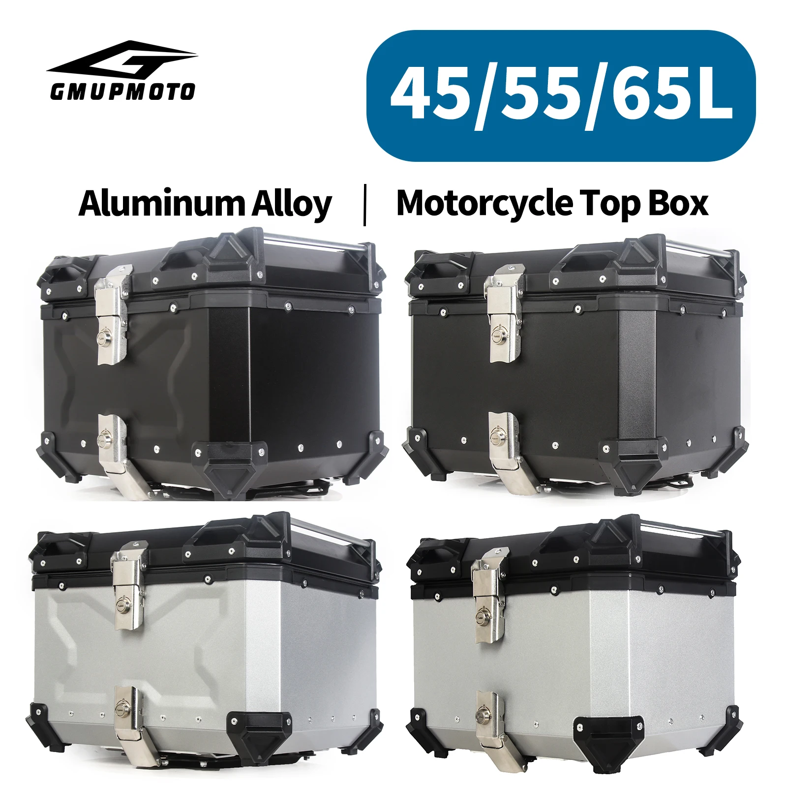 45L 55L 65L Universale In Alluminio Moto Top Case Con Serratura Impermeabile Anti-Collisione Coda Dura Box Tronco di Stoccaggio Rack Posteriore