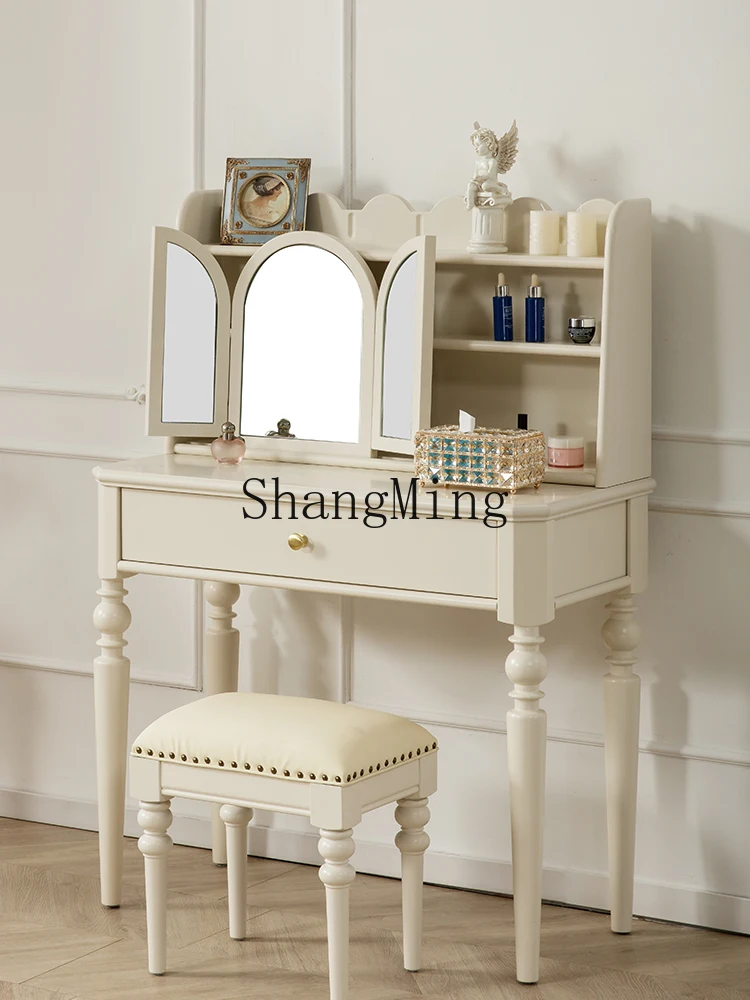 

CL Cream Style Dressing Table with Makeup , Solid Wood Small Apartment White Bedroom Furniture