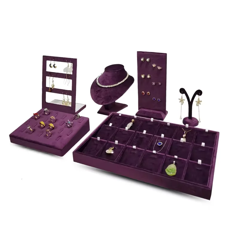 High Quality Purple Velvet Series Jewelry Display Props Ring Earrings Necklace Pendant Portrait Model Jewelry Tray