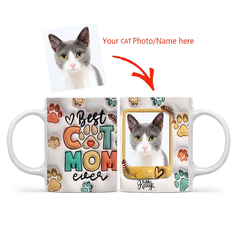 

Customized Best Cat Mom Coffee Mug Personalized Dog Portrait Tea Cup Mugs Unique Gift for Cats Lovers Surprisied Gift