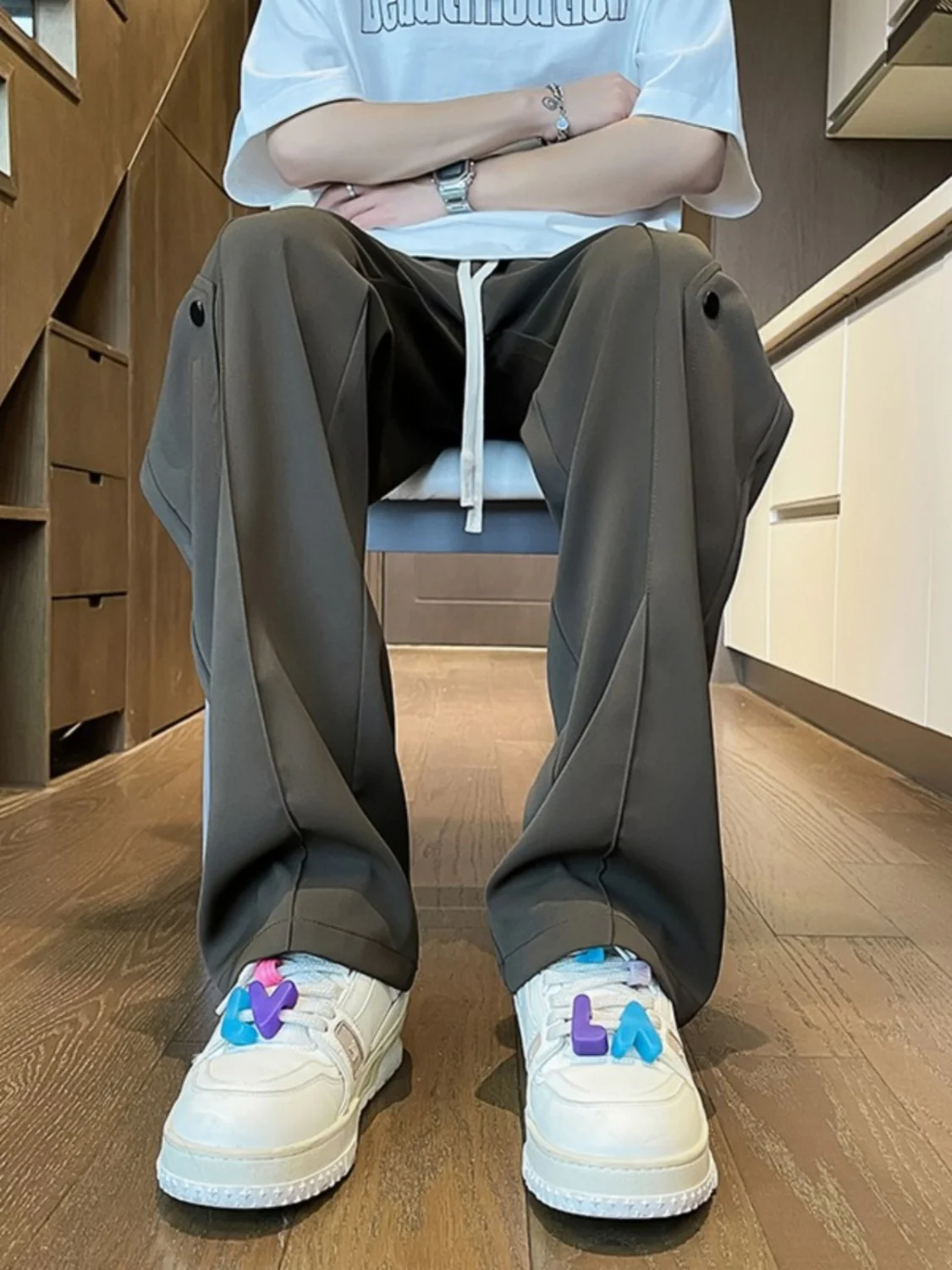 Ice Silk Men's Summer Thin Loose Straight-leg Trendy Brand High-end Handsome Draped Wide-leg Casual Trousers