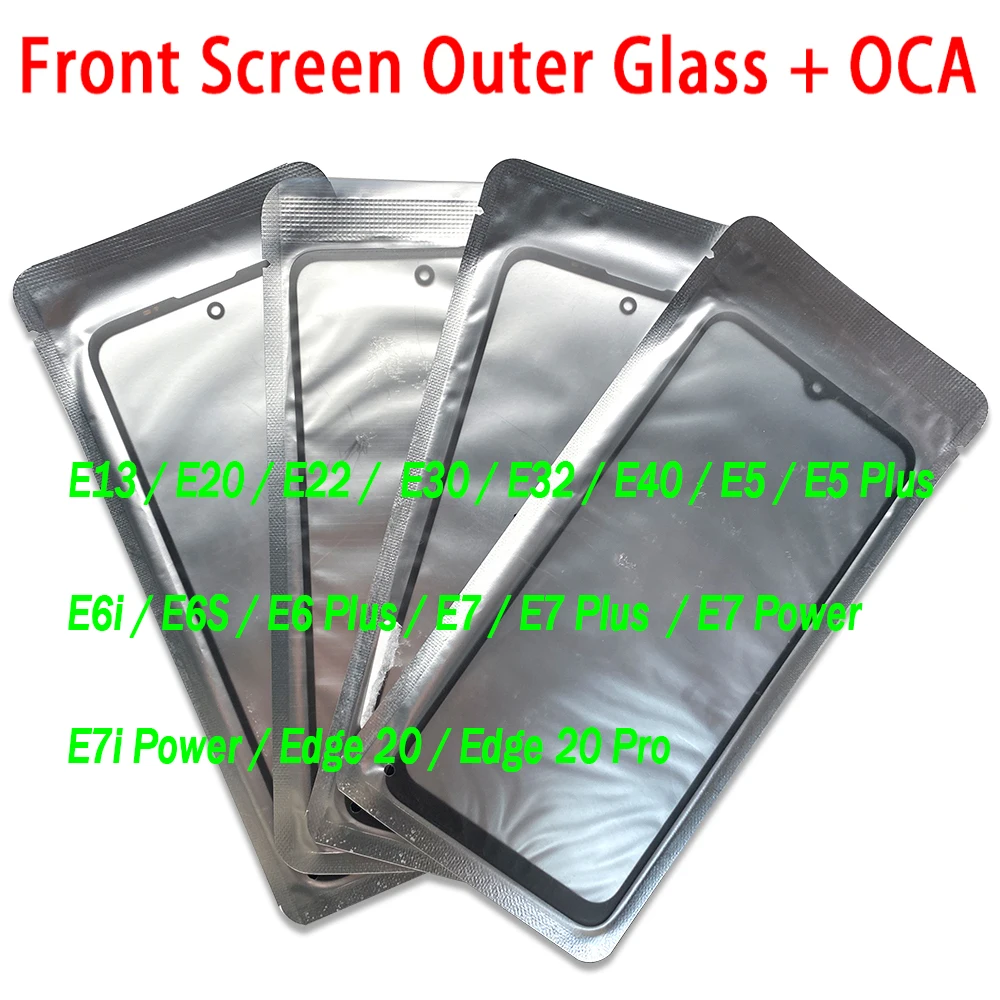 GLASS + OCA LCD Front Outer Lens For Moto E13 E20 E22 E30 E32 E40 E6i E6S E7 E6 E5 Plus E7i Power Edge 20 Pro Touch Screen Panel