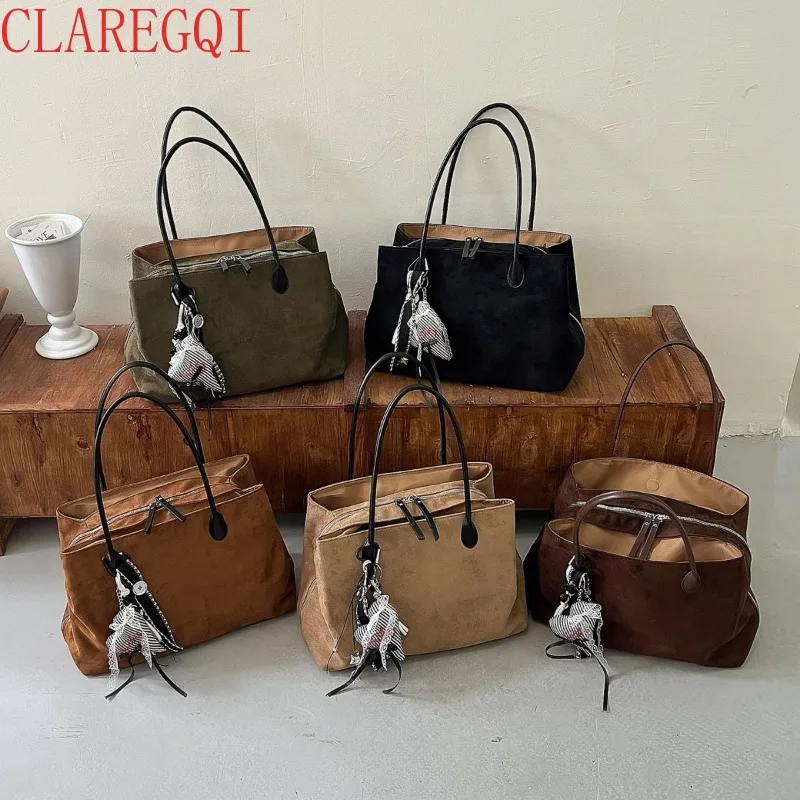 fashion Large ccapacity brown purse black purse Suede brushed leather casual commuting shoulder bag birthday gifts for women