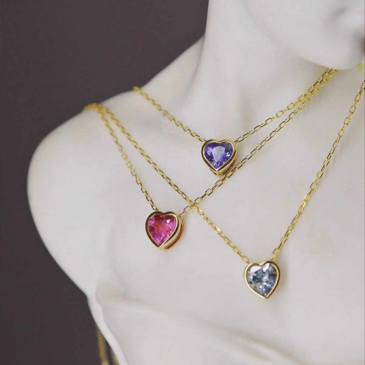 

Прекрасный сладкий 925, чистое серебро, аквамарин, танзанит, розовый турмалин, кулон в форме сердца, цепочка, ожерелья для женщин, дропшиппинг, ювелирные изделия