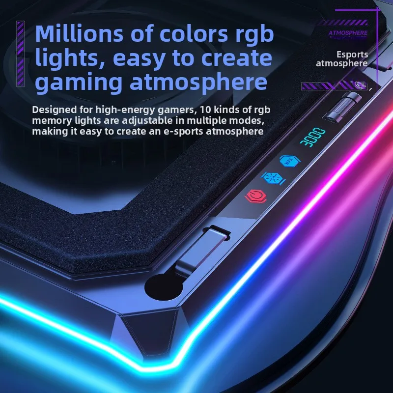 A8 RGB Base Ice Cooling Effect Plastic Material Gaming Laptop Cooler Stand Silent Pressure Wind Cooler