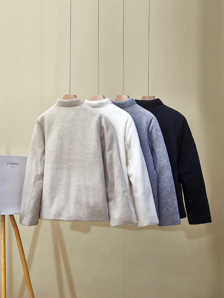 Piumino invernale da donna nuovo colletto allentato tasca con bottoni caldo piumino d'oca in cashmere