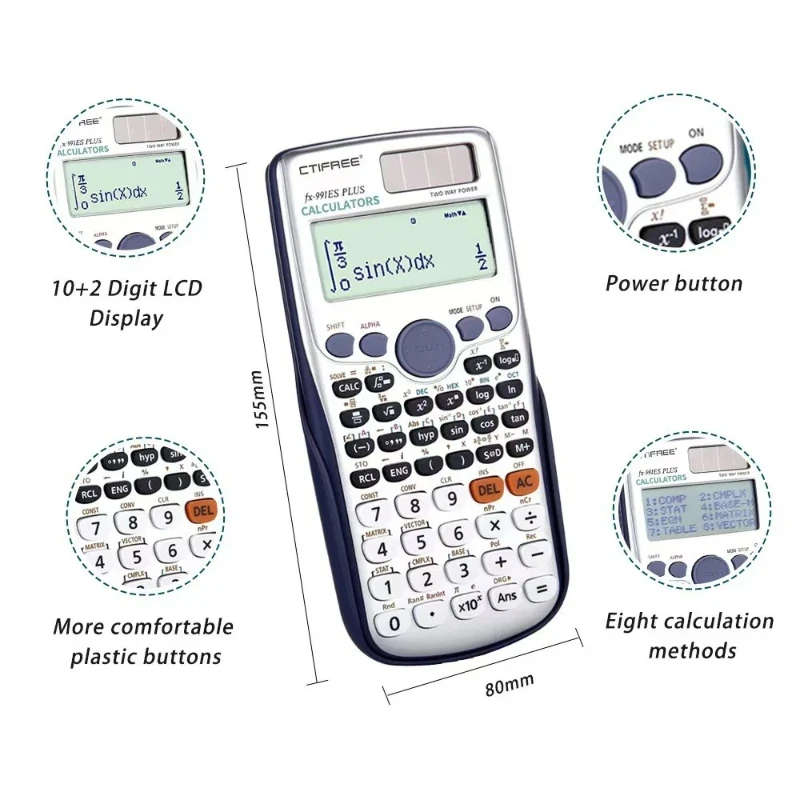 Calculator ForFX-991ES-PLUS Original Scientific Calculator 417 Functions for High School University Students Office Coin Battery
