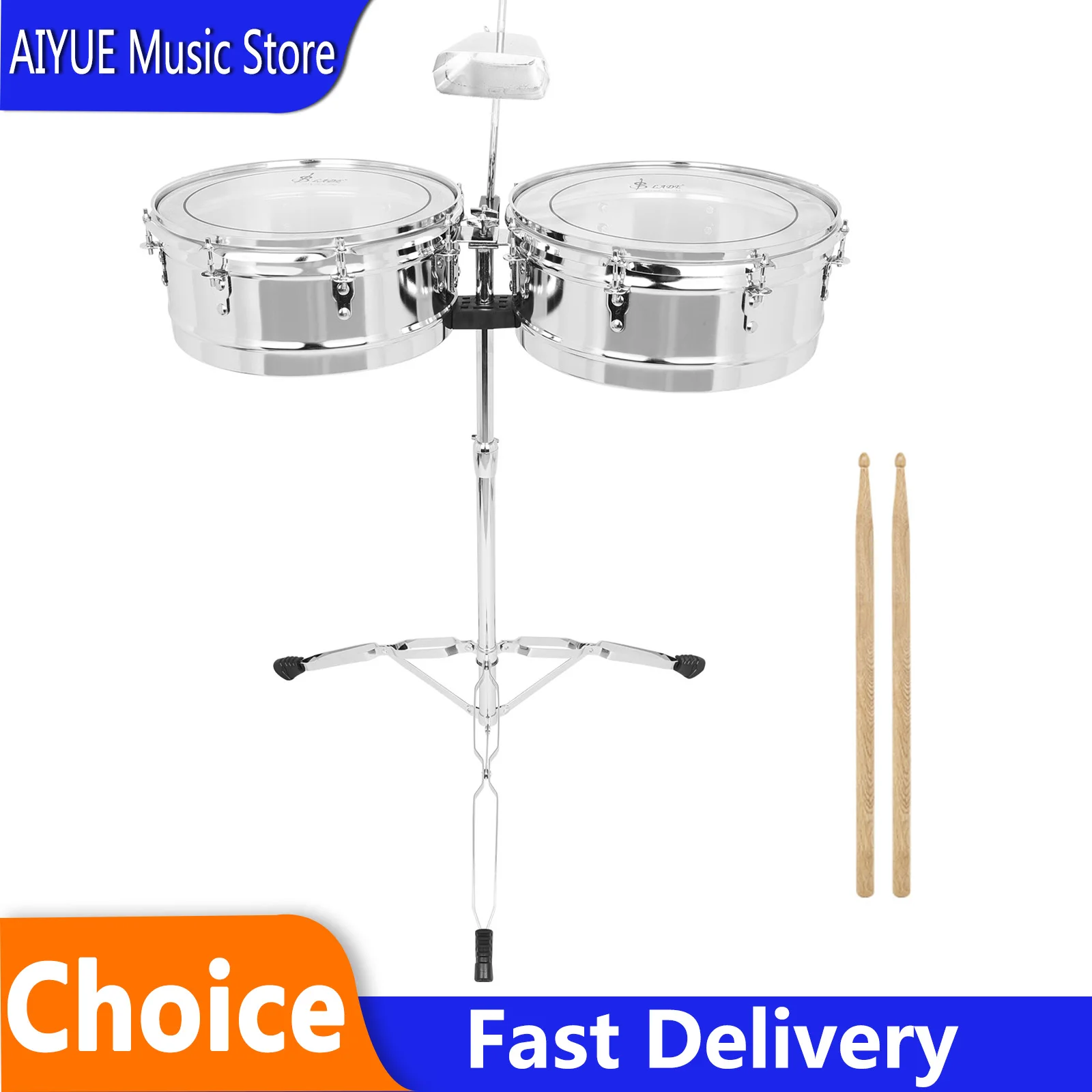 SLADE 14 + 15 Inch Timbales Drum Set Silver Professional Steel Shell Latin For Performance Practice Percussion Drum With Sticks