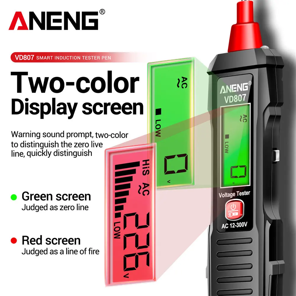 ANENG VD807 Smart Induction Tester Pen AC 12-300V Voltage Tester NCV Sensor Wire Detector 50/60Hz Professional Electrician Tool