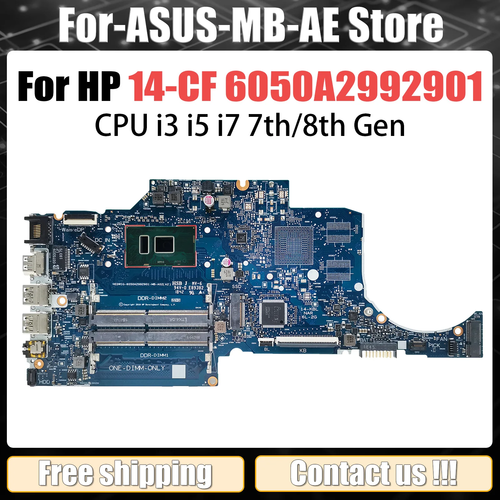 For HP HighPerformance Mainboard 6050A2992901 Laptop Motherboard Pavilion 14-CK 14-CF CPU i3 i5 i7 100% Tested