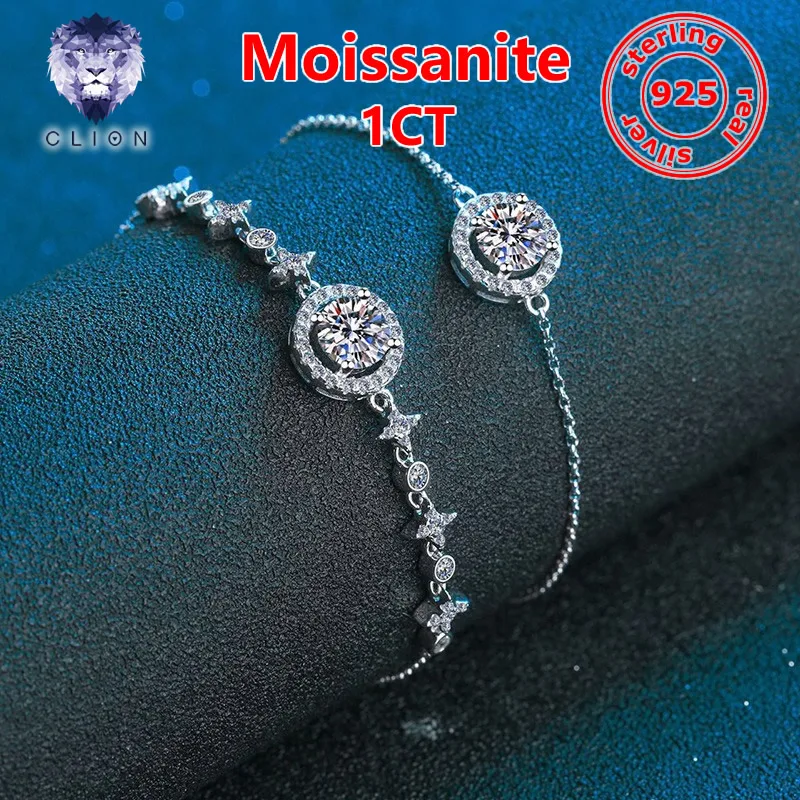 CLION Moissanite 1CT 6.5mm D/VVS Bracelet For Women Sterling S925 Silver with Certificate