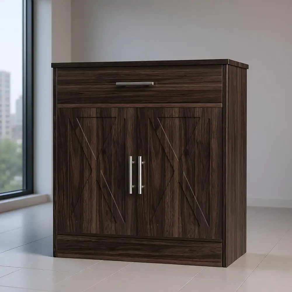 

Dark Brown Farmhouse Storage Cabinet with Doors, Shelves, and Drawers for Kitchen, Dining, Living Room, and Entryway