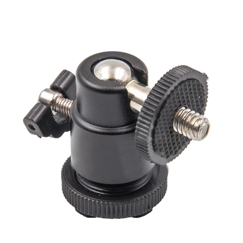 Tripod Ball Head 360° Rotatable Metal Mini PTZ with 1/4 hot Shoe Camera Mount Adapter for Camera Pocket Light Microphone