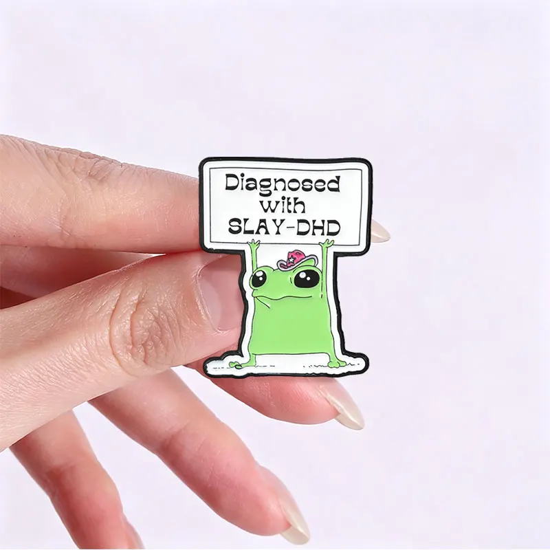 Cute Funny Frog Slogan Enamel Badge Cartoon Green Frog Pin Brooch For Backpack Jacket Decor Mental Health Gift