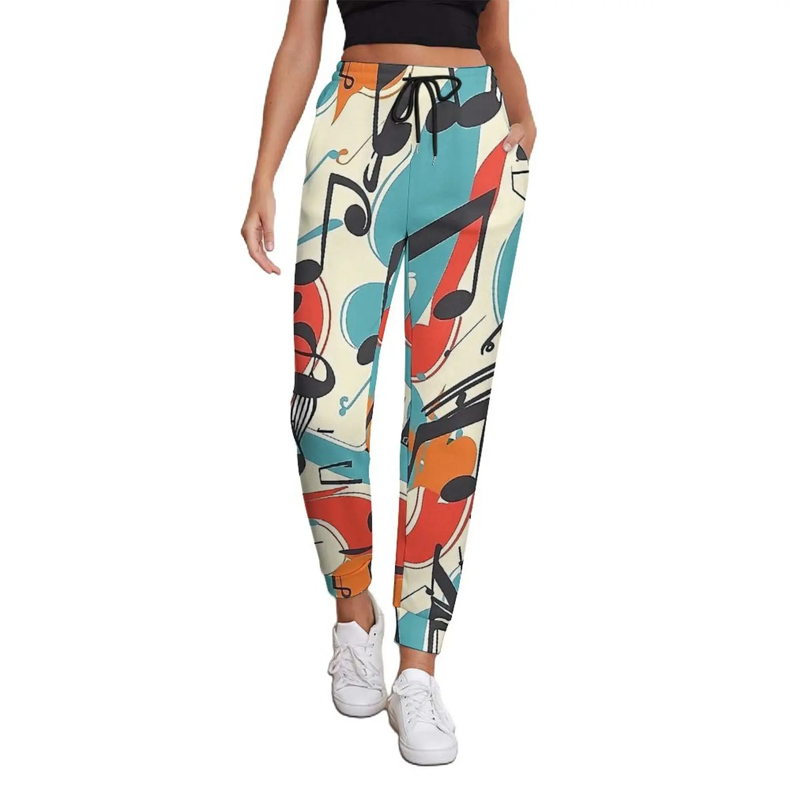 Colourful Music Note Print Pants Female  Hippie Sweatpants Spring Vintage Custom Trousers Big Size 2XL