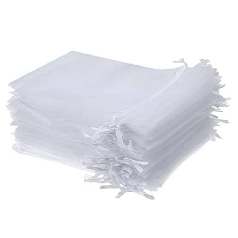 WhiteTulle Bag Drawstrings Pouches 7x9/9x12/10x15cm Jewelry Gift Display Packing Bags Wedding Gift Bag Sachet 50pcs Organza Bag