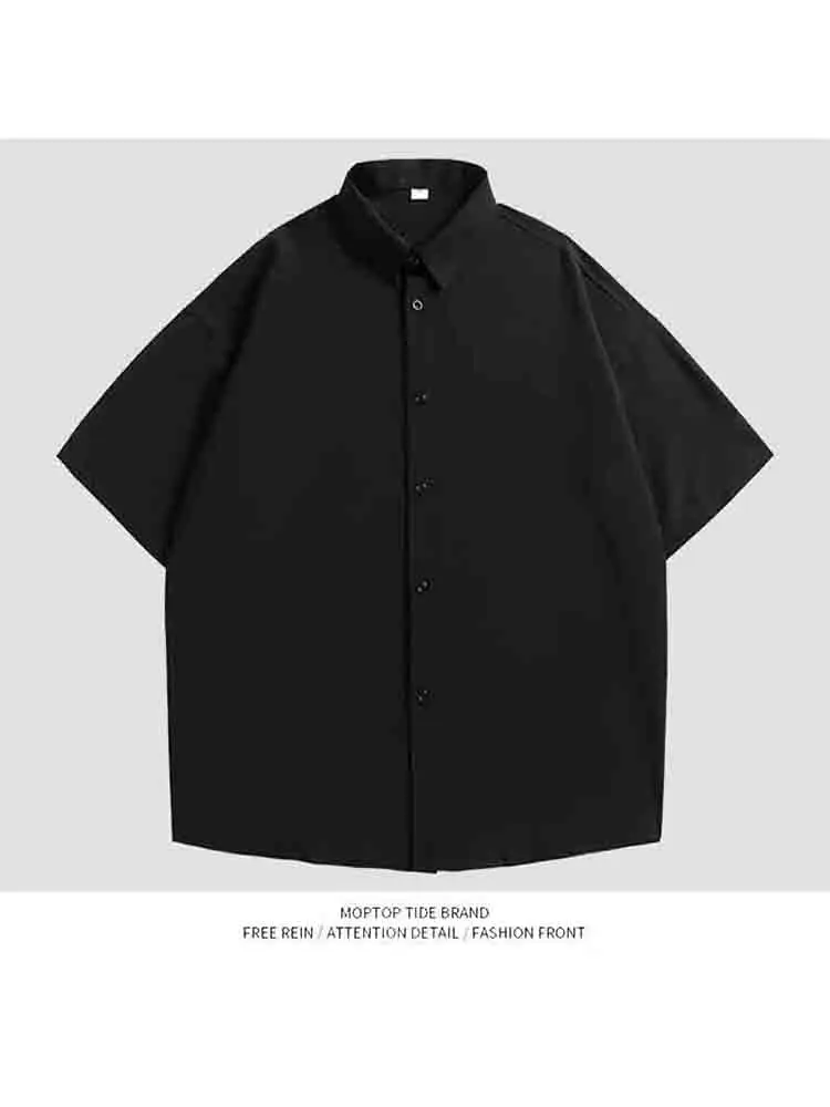 

Mr. WH Ice Silk Short Sleeve Black Casual Shirt Men's Fashionable Versatile Loose Fit Polyester Fiber Youthful Style Four Sea...
