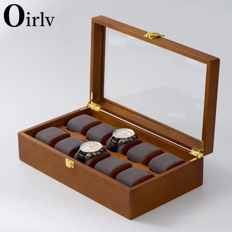 Oirlv New Wood Watches Box Organizer bottom Wooden Watch Display Fashion beige Storage Watch Holder Watch Cases For Men