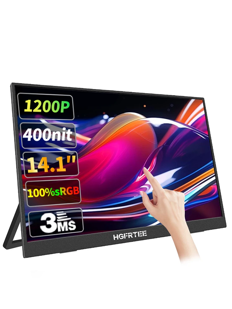 HGFRTEE Tragbares Display 14,1 Zoll Touchscreen 10-Punkt-Touchscreen Tragbarer Bildschirm Geeignet für Laptop PC Mac Xbox PS4/5