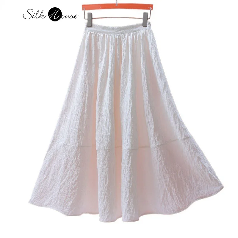 2.4-meter Large Swing White Lightweight 78% Natural Mulberry Silk Dry Silk Texture Artistic Women's A-line Skirt