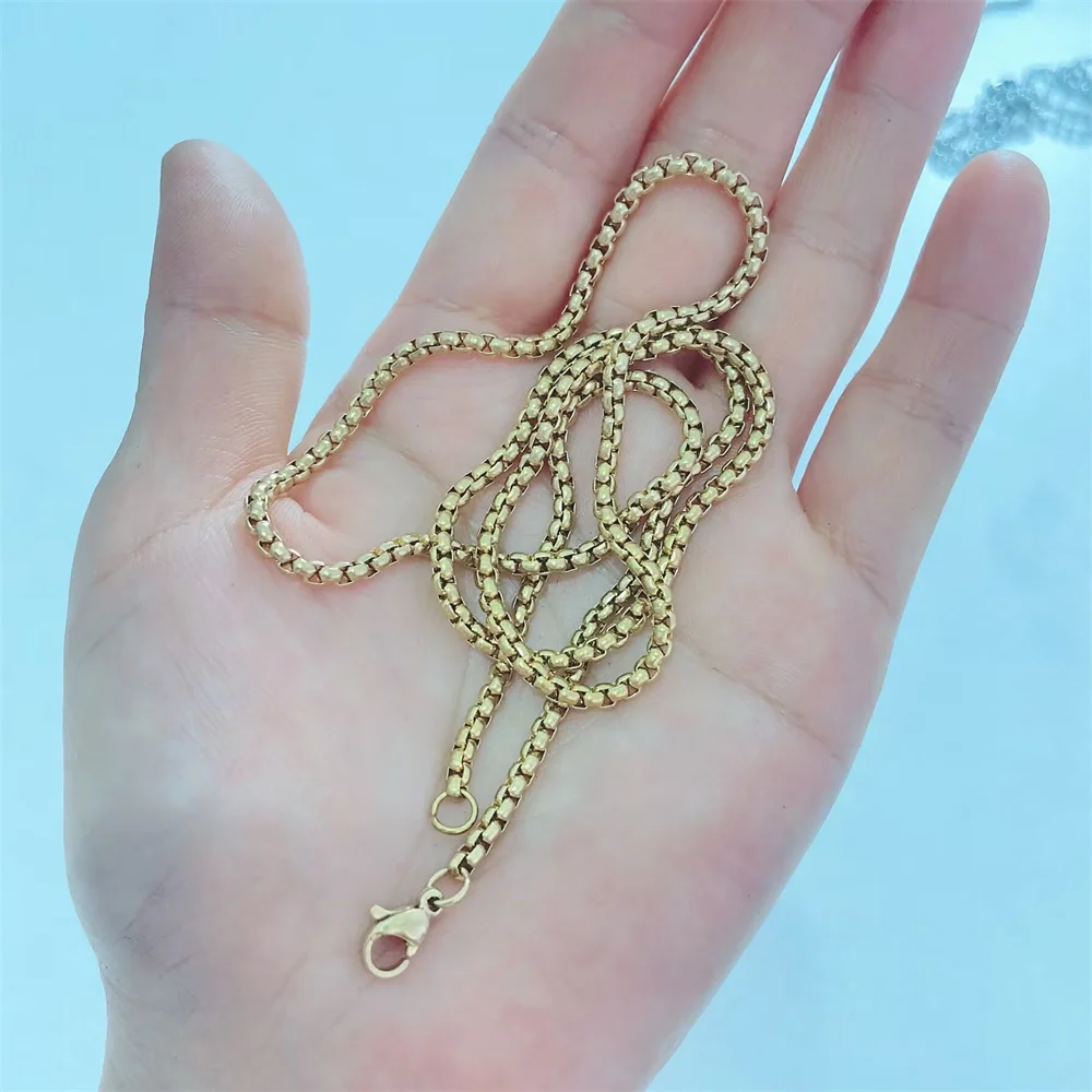

Gold Color Stainless Steel Box Chain Necklace 2.5mm Thick 60cm Long for Men Women Punk Basic Minimalist Jewelry Wholesale