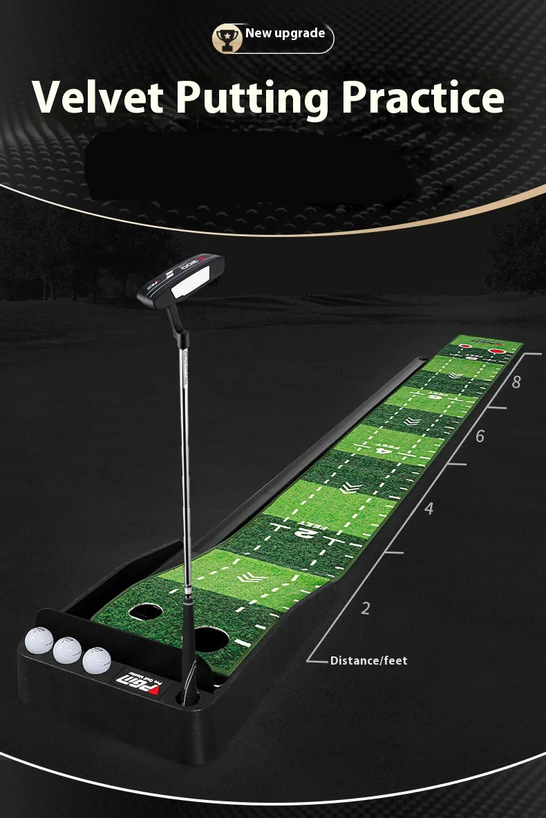 PGM TL021 indoor golf velvet rubber bottom putter trainer practice mat, 3M with return lane